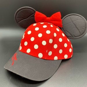 Disney Parks Minnie Mouse Polka Dot Baseball Hat Cap Ears Youth Size Kids Bow